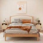 Oak Finish Rattan Nightstand with Solid Wood Legs, 22.83'' H Side Table with Door and Open Shelf for Bedroom, Dorm, and Small Spaces - Grand Goldman Shop