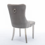 A&A Furniture,Nikki Collection Modern, High-end Tufted Solid Wood Contemporary Velvet Upholstered Dining Chair with Chrome Stainless Steel Plating Legs,Nailhead Trim,Set of 2,Gray and Chrome, SW1701GY - Grand Goldman Shop