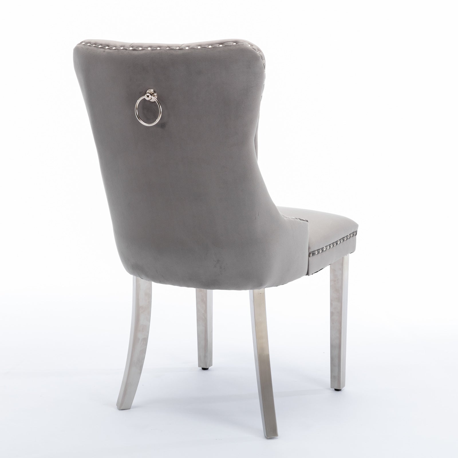 A&A Furniture,Nikki Collection Modern, High-end Tufted Solid Wood Contemporary Velvet Upholstered Dining Chair with Chrome Stainless Steel Plating Legs,Nailhead Trim,Set of 2,Gray and Chrome, SW1701GY - Grand Goldman Shop