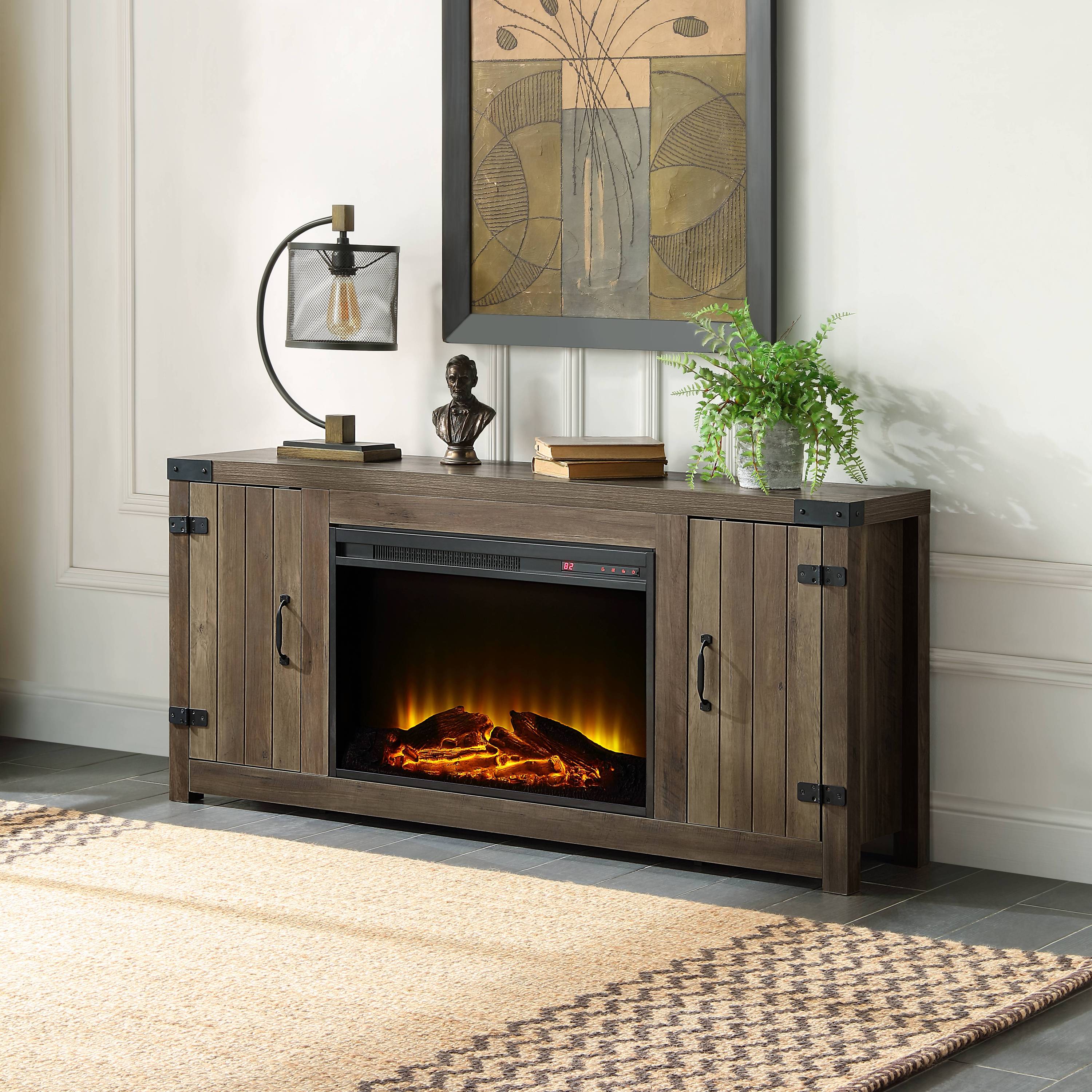 Tobias Rustic Oak Finish Fireplace - Grand Goldman Shop