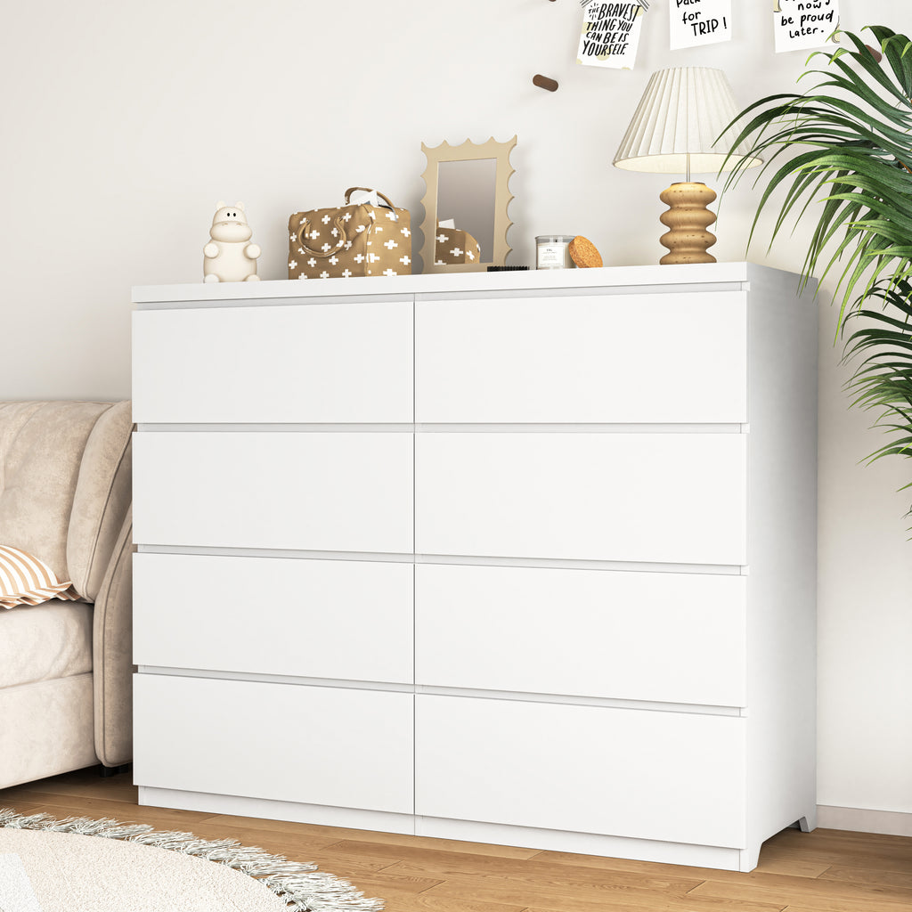 8 Drawers Dresser for Bedroom, Wood Bedroom Dresser Modern Drawer Chest, 8 Chest of Drawer, Tall Dresser for Closet, Dressers Organizer for Living Room, Closet, White - Grand Goldman Shop