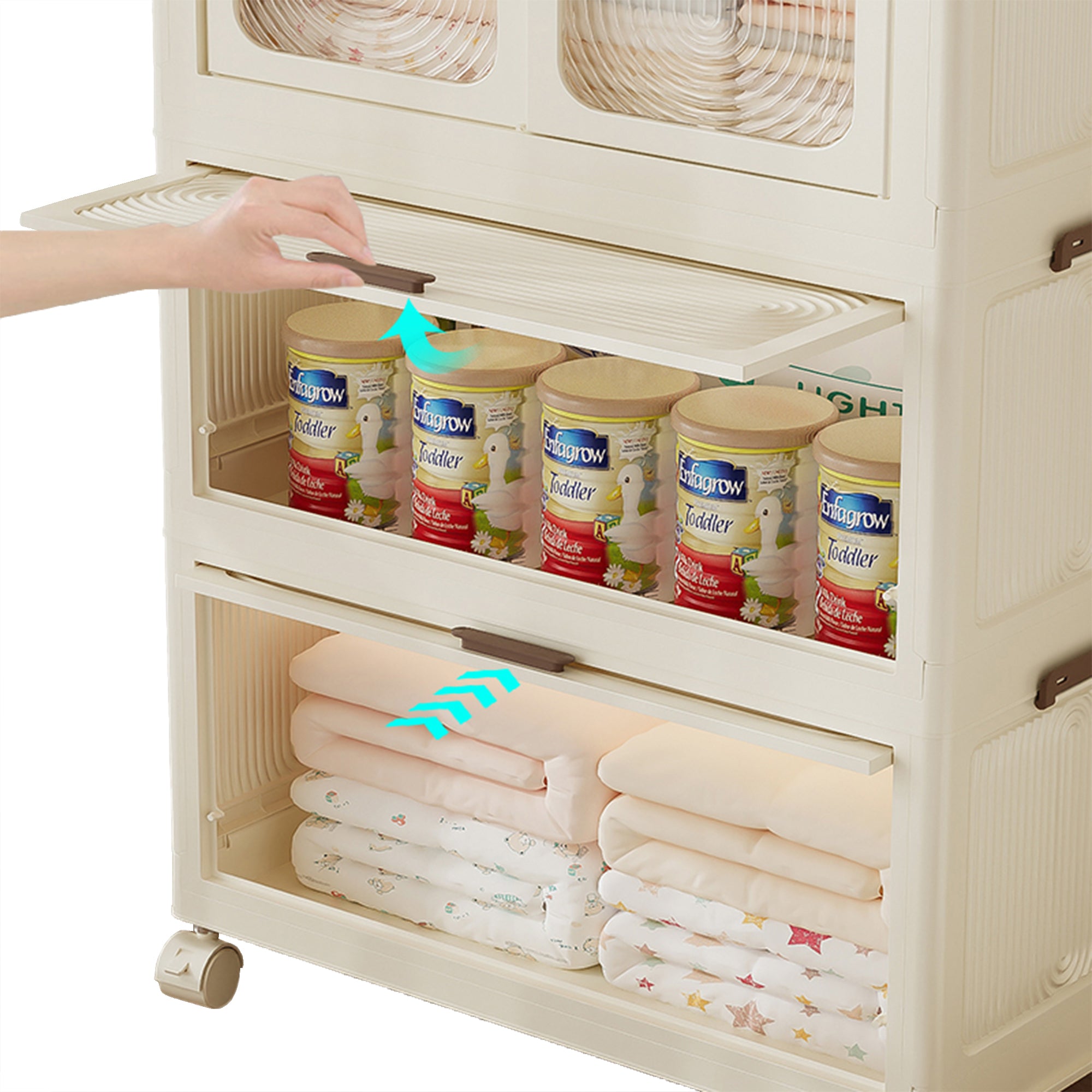 Portable Wardrobe Closet Storage Organizer with Magnetic Doors and Hanging Rod, Cream White - Grand Goldman Shop