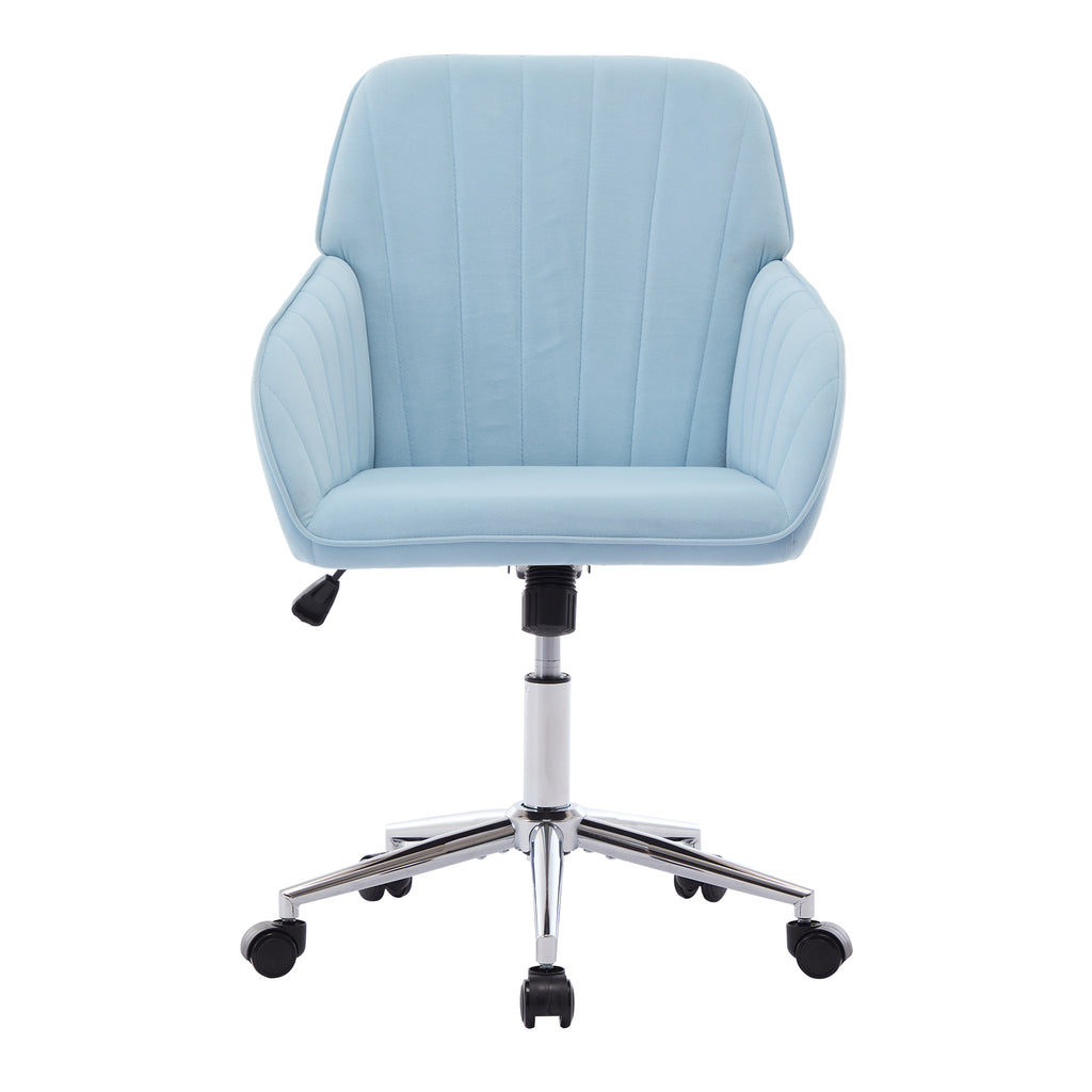 TY Ergonomic Office Chair in Baby Blue Velvet with Adjustable Backrest and Silver Base, Ideal for Home Bedroom and Long Sitti