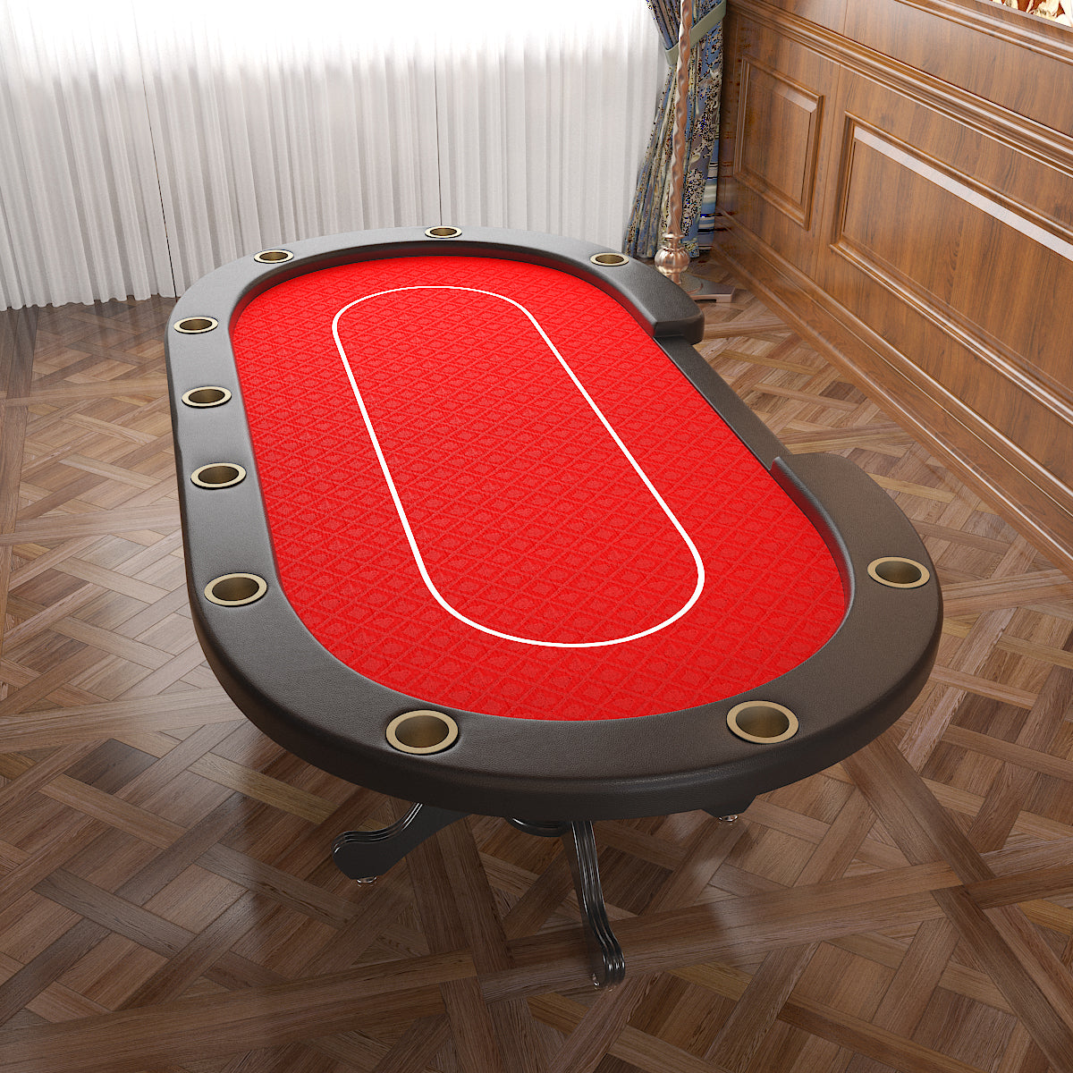 96' Oval Aura Poker Table for 10 Players Texas Holdem Poker Card with Bet Line Felt Surface Jumbo Cup Holders Red - Grand Gol