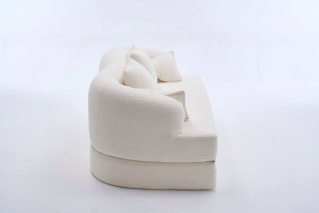 2-in-1 Foldable Sofa Bed,70 Inch Folding Boneless Couch Convertible Compressed Sleeper Sofabed, 4 Pillows for Living Room Apartment, Milk White - Grand Goldman Shop