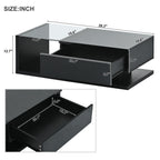 [VIDEO provided] ON-TREND Modern Coffee Table with Tempered Glass, Wooden Cocktail Table with High-gloss UV Surface, Modernist 2-Tier Rectangle Center Table for Living Room, Black - Grand Goldman Shop