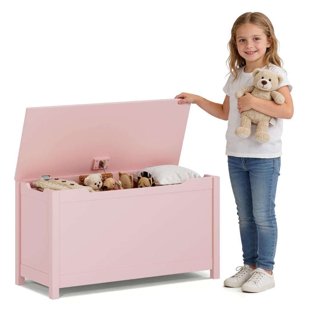 Kids Wooden Toy Box Storage with Safety Hinged Lid for Ages 2+ (Pink) | Premium Home Decor - Grand Goldman