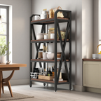 56.30'' Bakers Rack 4-Level Storage Shelves Metal and Wooden Kitchen Shelves, Kitchen Organizers and Storage, for Garage, Pantry, Bathroom, Closet ,33.50'' Length - Grand Goldman Shop