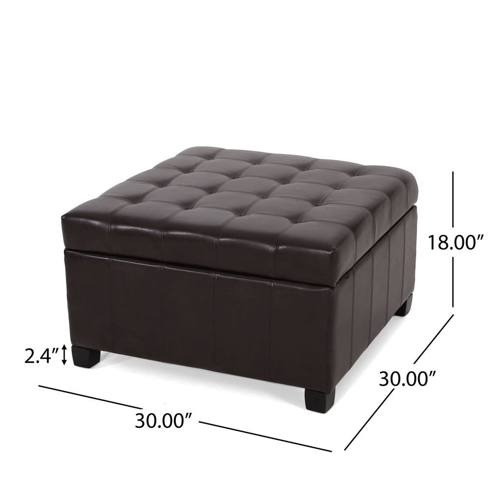 Upholstered Tufted PU Leather Storage Ottoman, Dark Brown - Grand Goldman Shop