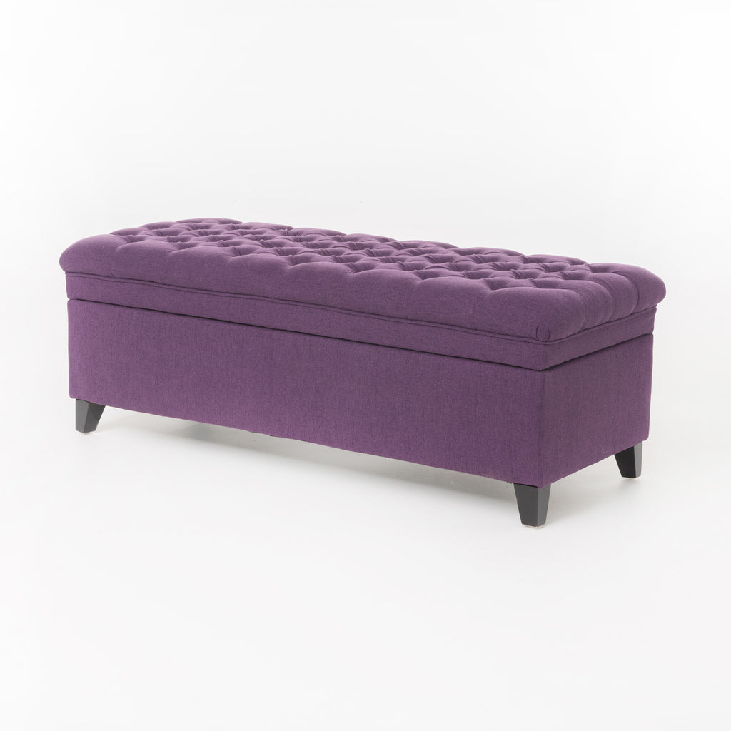 Juliana Storage Ottoman Purple Fabric with Birch Legs 50x20.5x18.3 Inch - Grand Goldman Shop