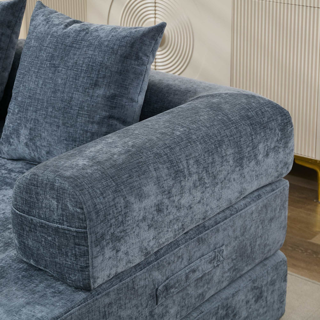 Comfy Convertible Folding Mattress Couch, Floor Sofa Bed, Chenille Floor Sofa with Armrest, Floor Sofa Lounge Couch for Living Room Bedroom Lounge Studio-Blue - Grand Goldman Shop