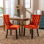 Nikki Collection Modern, High-end Tufted Solid Wood Contemporary Velvet Upholstered Dining Chair with Wood Legs Nailhead Trim 2-Pcs Set, Orange, SW2001OG - Grand Goldman Shop