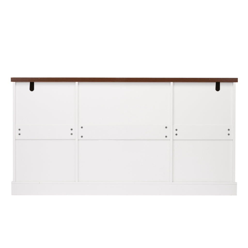 White Farmhouse Barn Door Storage Cabinet with 2 Drawers & Door Rack, Adjustable Shelves, MDF Construction, 63.11' L x 15.75' W x 32.09' H - Grand Goldman Shop