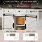 K&K 53.7' Farmhouse Kitchen Island with Power Outlet, 2 Sliding Barn Door Kitchen Storage Island with Drop Leaf, Spice Rack Rolling Kitchen Cart on Wheels, for Home, Kitchen and Dining Room, White - Grand Goldman Shop