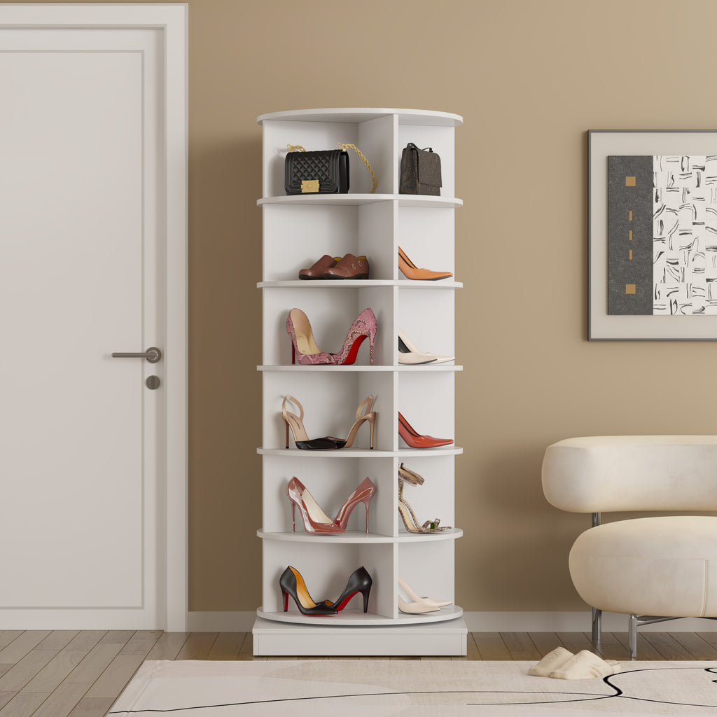 Modern 360 Rotating Shoe Cabinet with 6 Layers in White Particle Board and MDF - Grand Goldman Shop