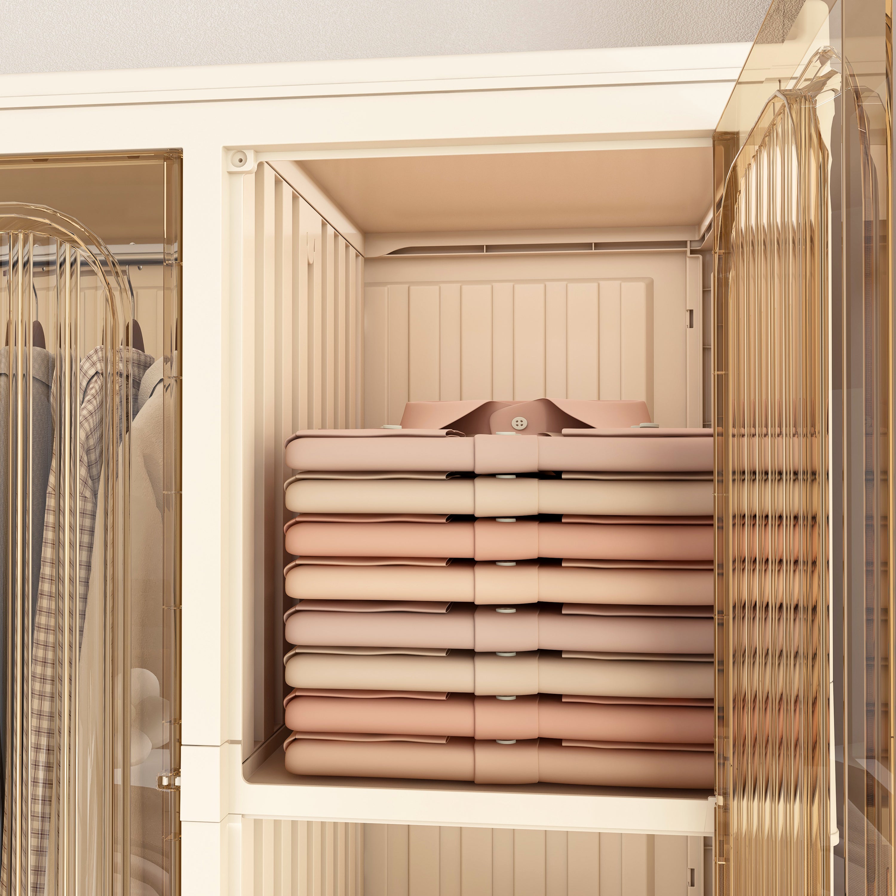 Portable Wardrobe Closet Storage Organizer for Clothes,Clothes Dresser,12 Magnetic Doors-12 Cubes & 1 Hanging Rod,6 pcs hangers , Baby Wardrobe Storage Cabinet,White - Grand Goldman Shop
