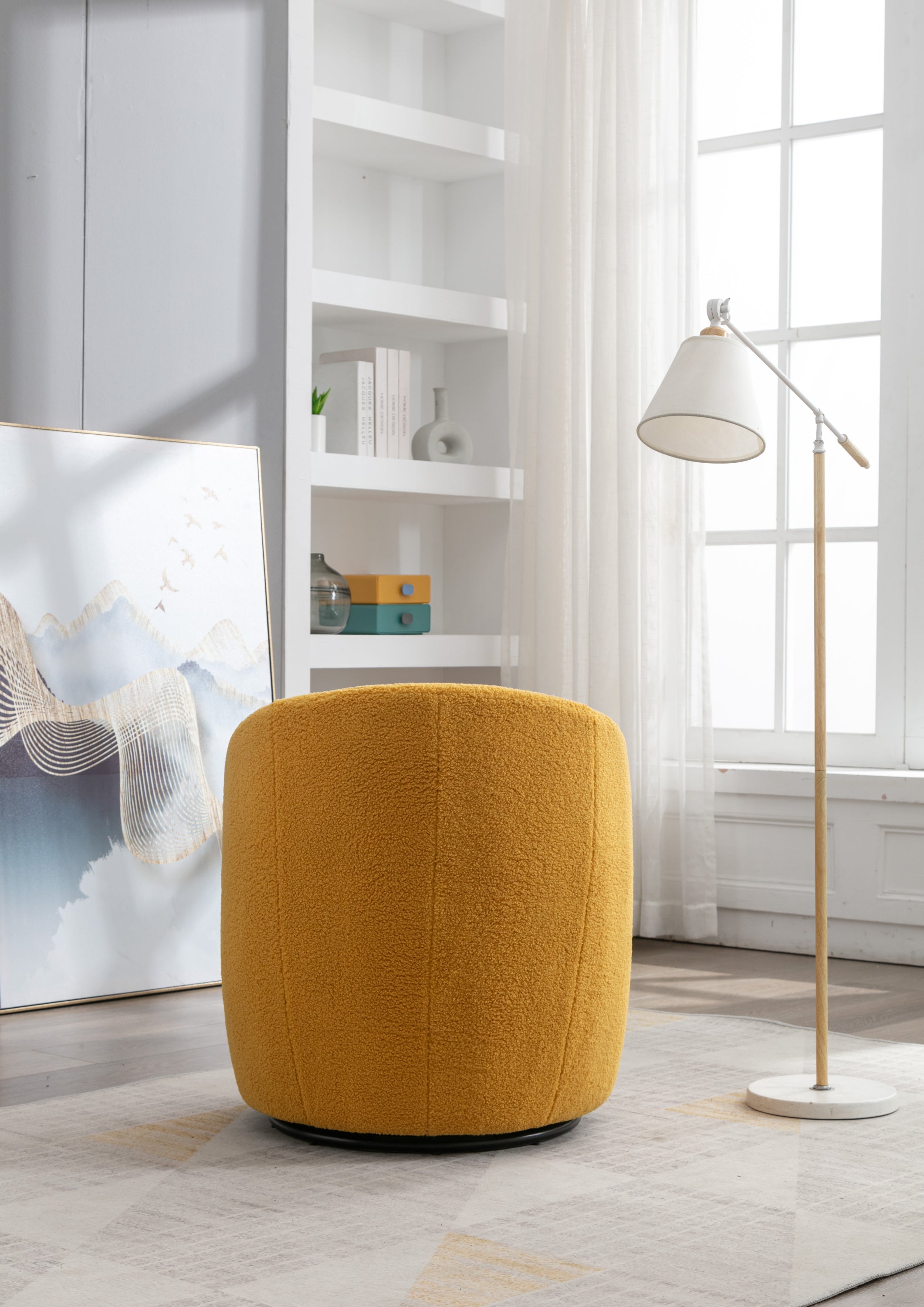 Teddy Fabric Swivel Accent Armchair Barrel Chair With Black Powder Coating Metal Ring,Yellow - Grand Goldman Shop