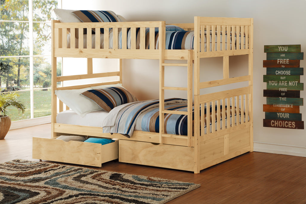 Natural Pine Finish 2pcs Storage Boxes with Caster Wheels Transitional Bedroom Furniture Under-Bed Toy Boxes - Grand Goldman Shop