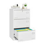 Contemporary White Metal Lateral File Cabinet with Lock, 3 Drawer Office Storage for Legal/Letter/A4/F4 - Grand Goldman