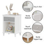 Gray+Silver Handle Wooden Nightstand 26.77''H with One Drawer One Shelf for Kids and Adults, White+Gray Finish MDF - Grand Goldman Shop