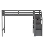 Gray Twin over Full Loft Bed with Staircase and Storage, Pine Wood and MDF, 97.2''L x 78.4''W x 61.4''H - Grand Goldman Shop