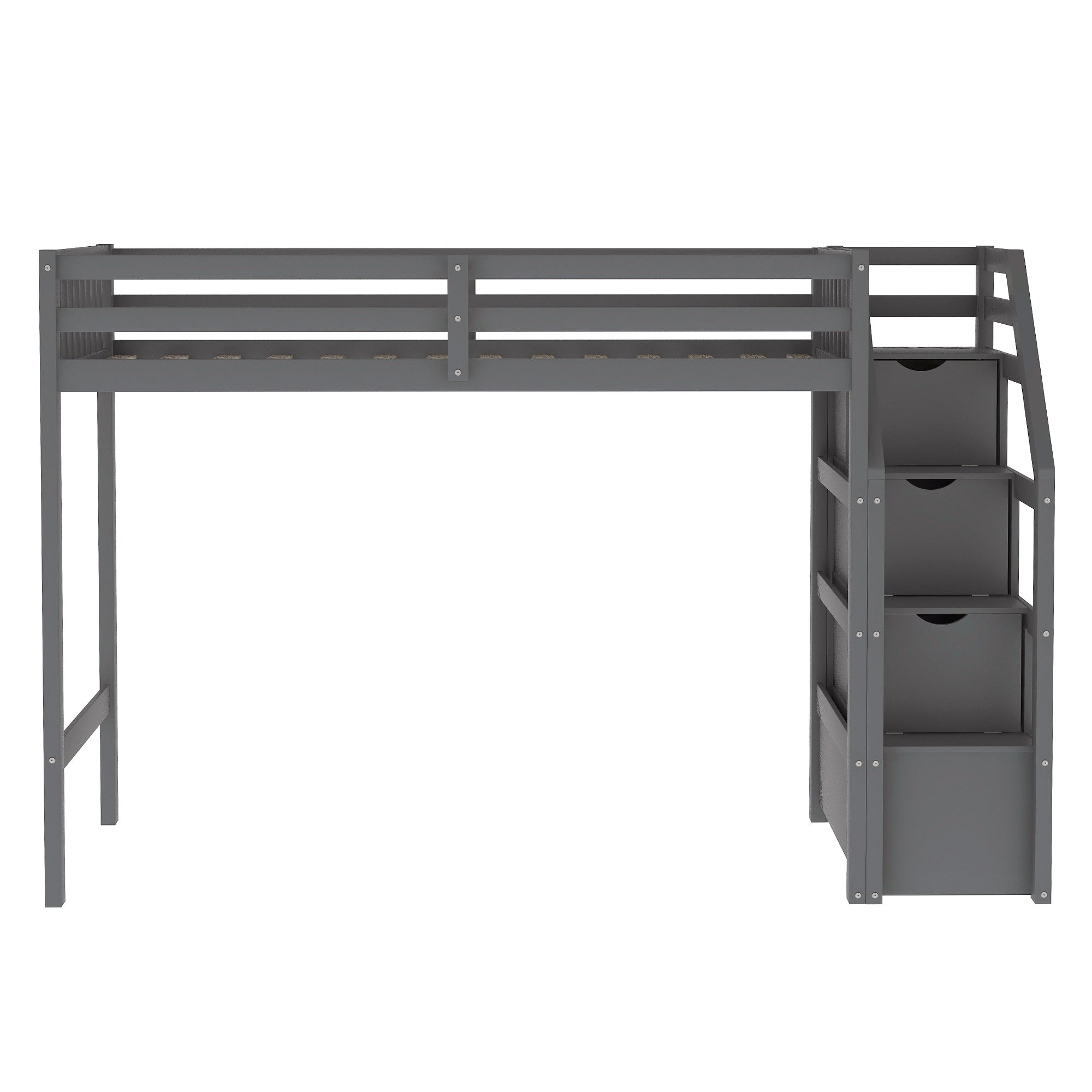 Gray Twin over Full Loft Bed with Staircase and Storage, Pine Wood and MDF, 97.2''L x 78.4''W x 61.4''H - Grand Goldman Shop