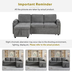 Modern L-shaped Convertible Sofa Bed with Storage, Cup Holders, USB Ports, Gray Chenille, 83.5' - Grand Goldman Shop