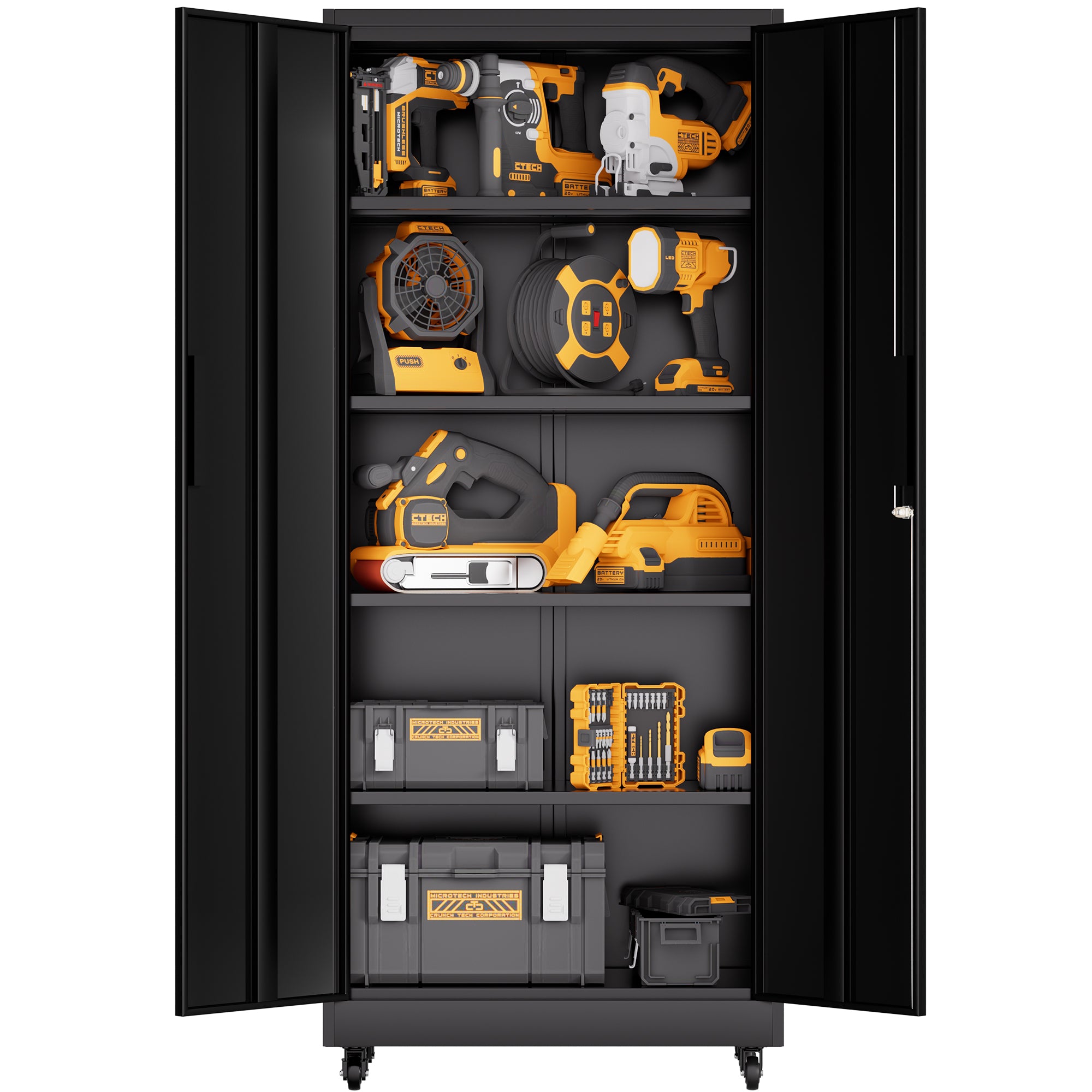 71'H Metal Garage Storage Cabinet with Wheels and Lock, Heavy Duty Rolling Metal Cabinet, 4 Adjustable Shelves (180lb Each), 