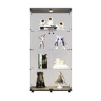 Two-door LED lights  Glass Display Cabinet 4 Shelves with Door, Floor Standing Curio Bookshelf for Living Room Bedroom Office