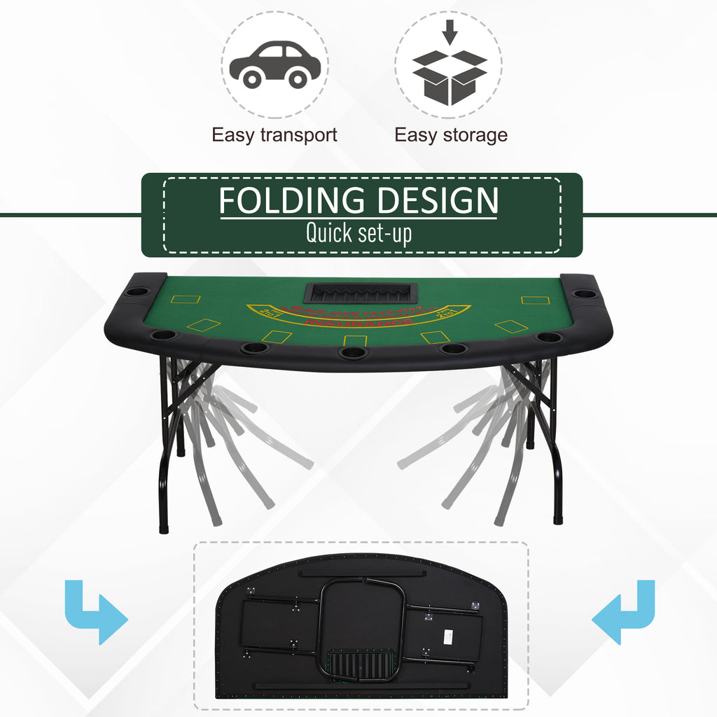 Soozier Poker Table Foldable, 72' Blackjack Table for 7 Players with Chip & Cup Holder, Green Felt - Grand Goldman