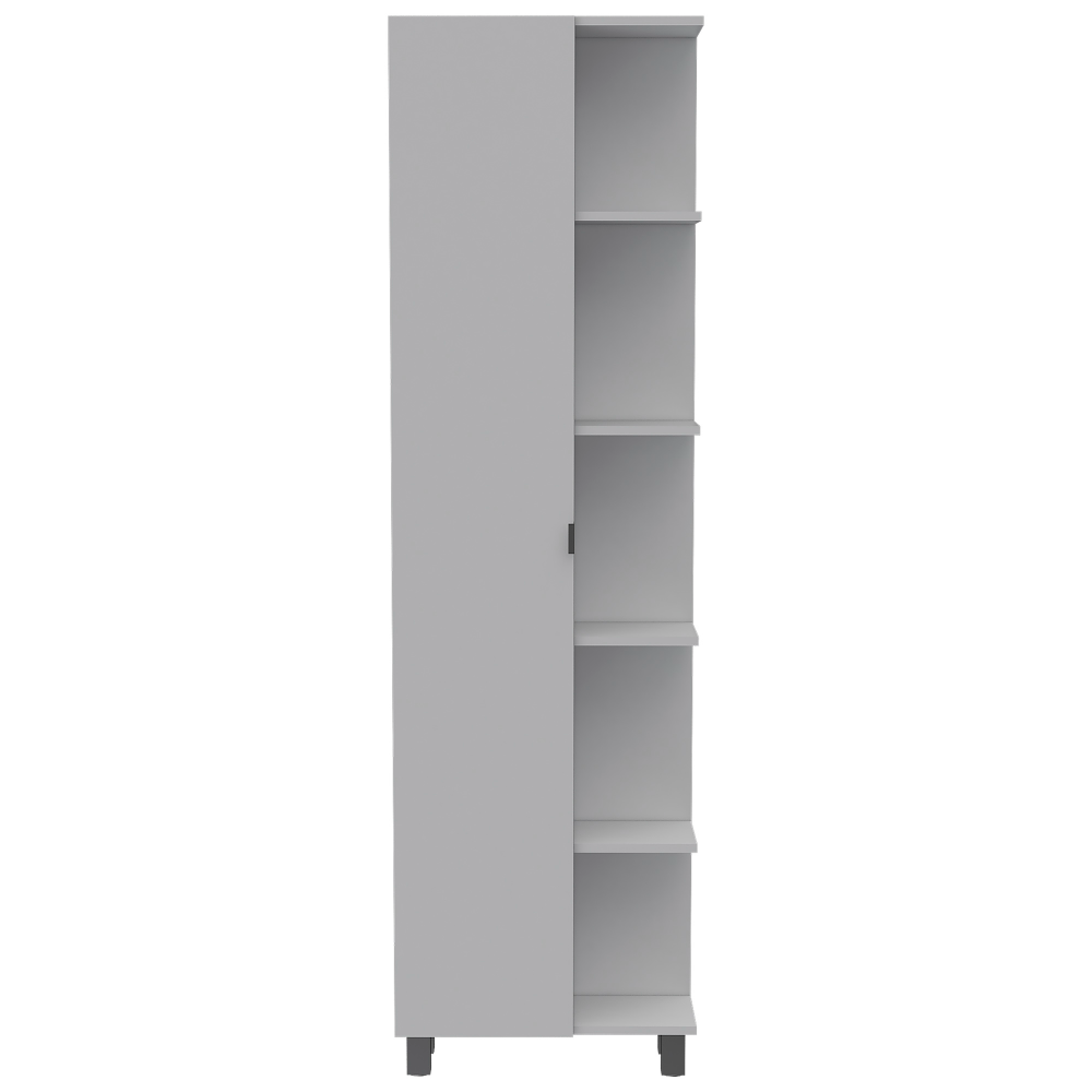 Urano Corner Linen Cabinet, Five External Shelves, Single Door, Four Interior Shelves -White - Grand Goldman
