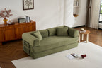 Convertible Sleeper Sofa Bed with Cylindrical Pillow, Corduroy Folding Mattress Couch with Fixed-Shape Frame, Floor Sofa Lounge Couch for Living Room Bedroom (Green) - Grand Goldman Shop