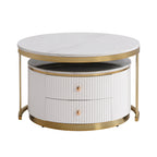 Modern 2 Pieces White Round Nesting  Coffee Table with Drawers in 27.6'' - Grand Goldman Shop