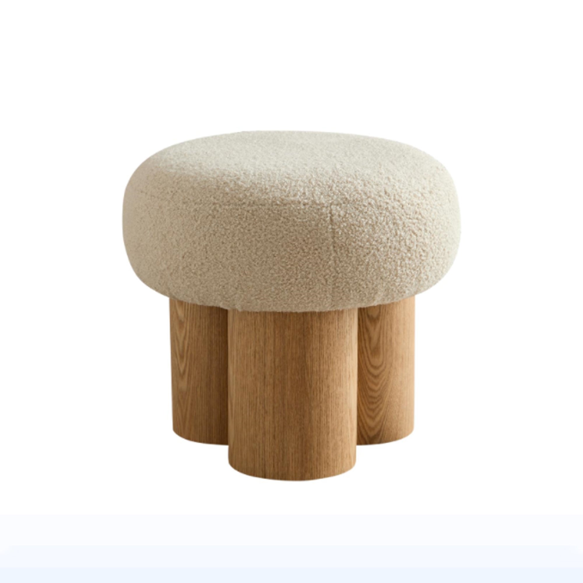 W8017-1 Mushroom Stool with Greige Plush Cushion, Wooden Barrel PVC Pipe, Walnut Finish - Grand Goldman Shop