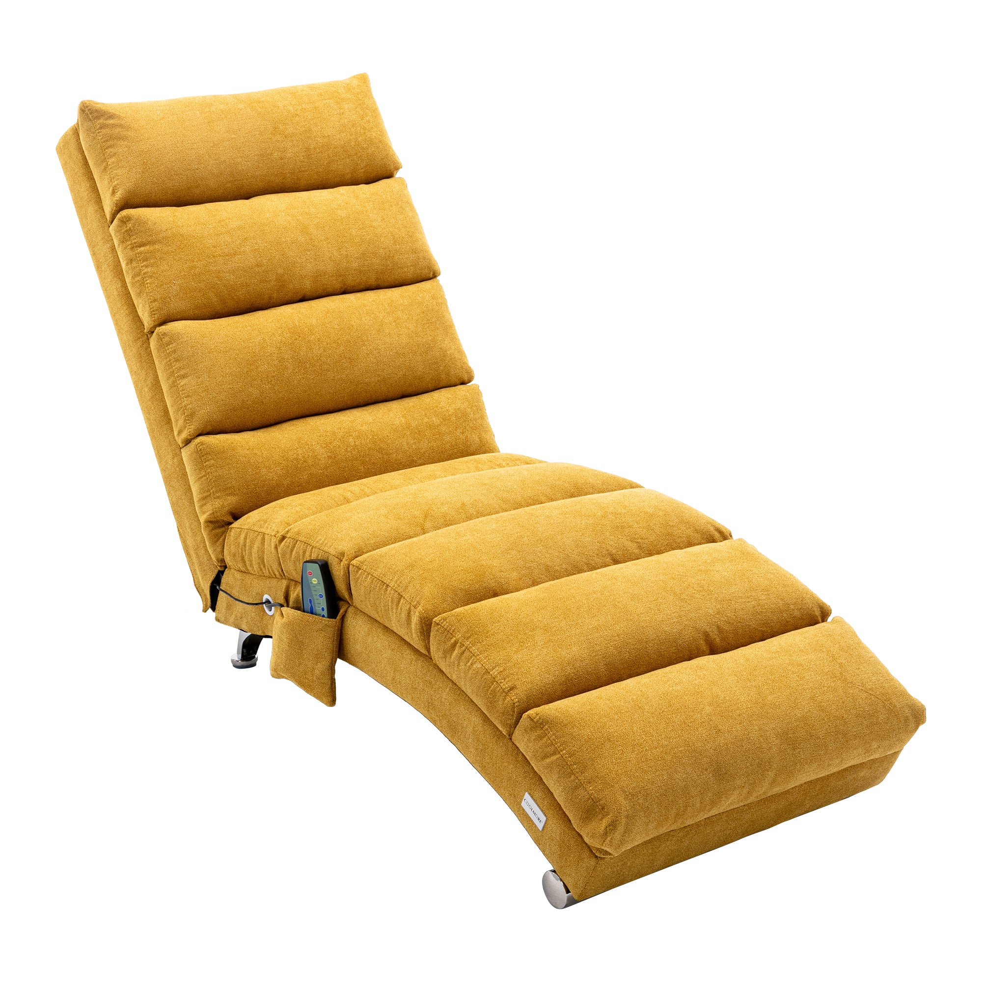 Ergonomic Linen Massage Chaise Lounge with Remote Control, Mustard Color, 5 Modes for Office, Living Room, Bedroom - Grand Goldman Shop