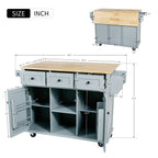 Kitchen Cart with Rubber wood Drop-Leaf Countertop ,Cabinet door internal storage racks,Kitchen Island on 5 Wheels with Storage Cabinet and 3 Drawers for Dinning Room, Grey Blue - Grand Goldman Shop
