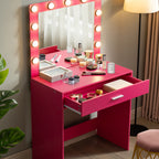 Vanity Desk with Mirror and Lights, Dressing Table with Large Drawer, 1 Level Storage Dresser & 3 Lighting Modes Adjustable Brightness, Suitable for Bedroom(Pink) - Grand Goldman Shop