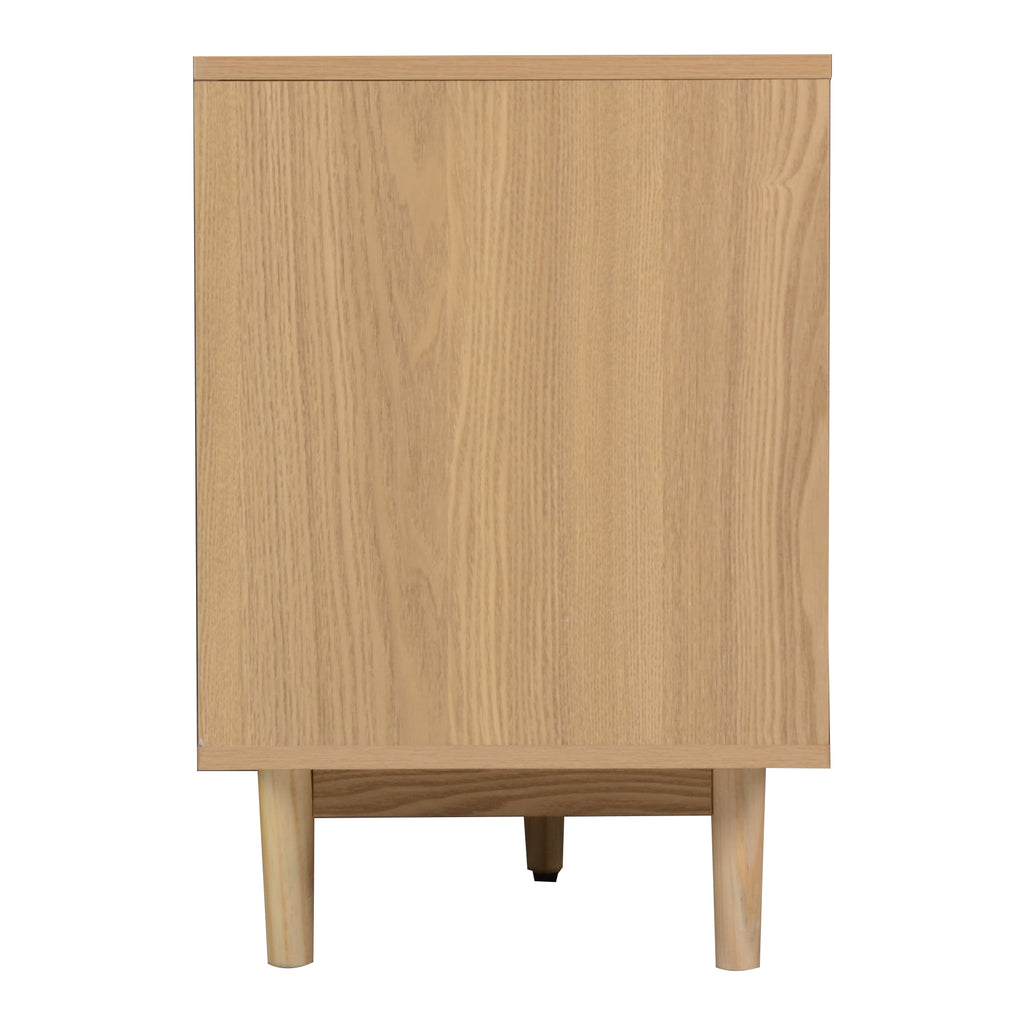 Boho TV Stand for 65 75 85 Inch TV with Real Rattan Doors, Modern Wood Media Console in Natural Finish, 76.6'' L x 15.7'' W x 23.6'' H - Grand Goldman Shop