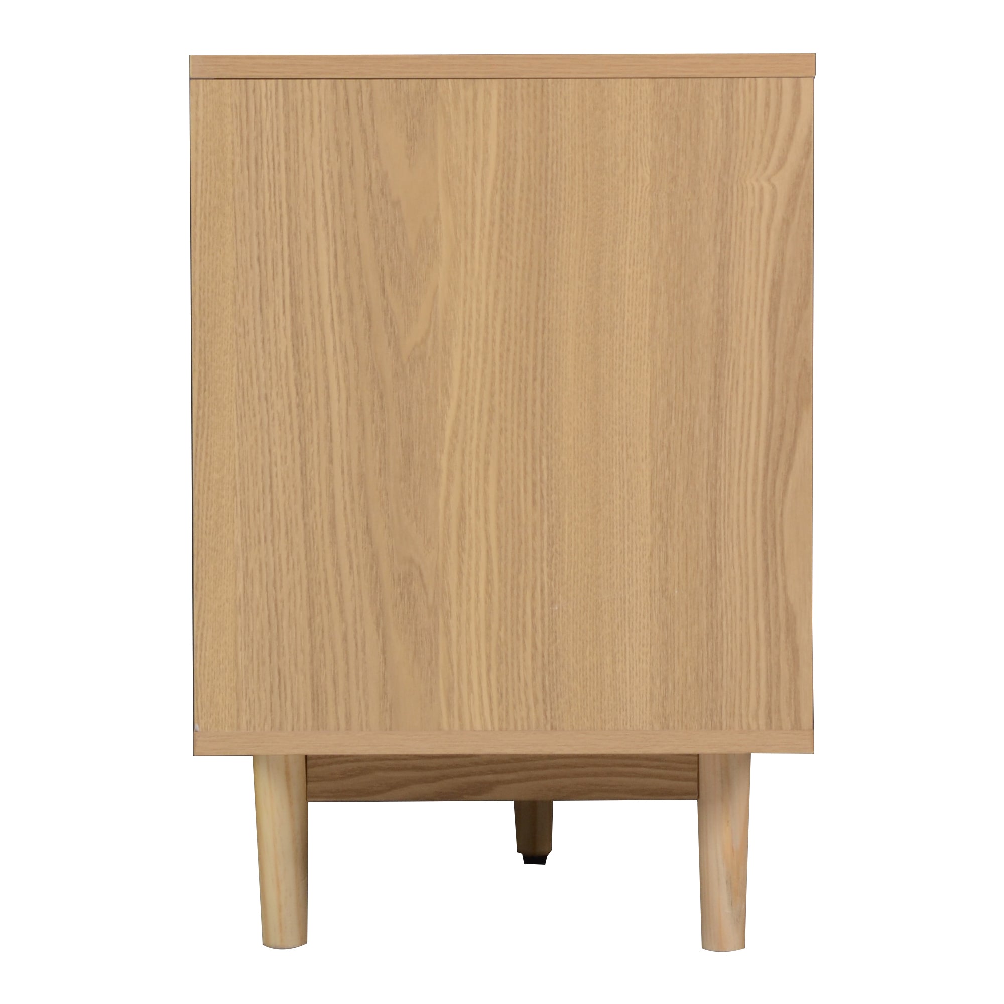 Boho TV Stand for 65 75 85 Inch TV with Real Rattan Doors, Modern Wood Media Console in Natural Finish, 76.6'' L x 15.7'' W x 23.6'' H - Grand Goldman Shop