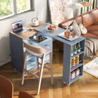 K&K Rolling Kitchen Island With Extended Table, Kitchen Island on Wheels with LED Lights,Power Outlets and 2 Fluted Glass Doors, Kitchen Island with a Storage Compartment and Side 3 Open Shelves, Grey - Grand Goldman Shop