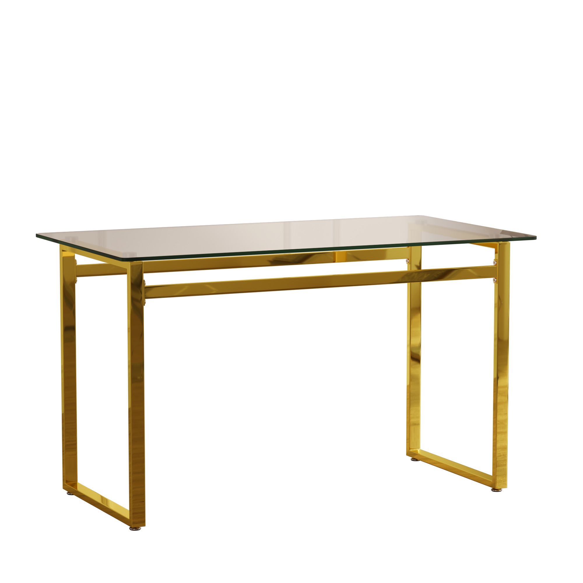 Modern Minimalist Rectangular Glass Dining Table with Tempered Glass Tabletop and Golden Chrome Metal Legs for 4-6 - Grand Goldman Shop