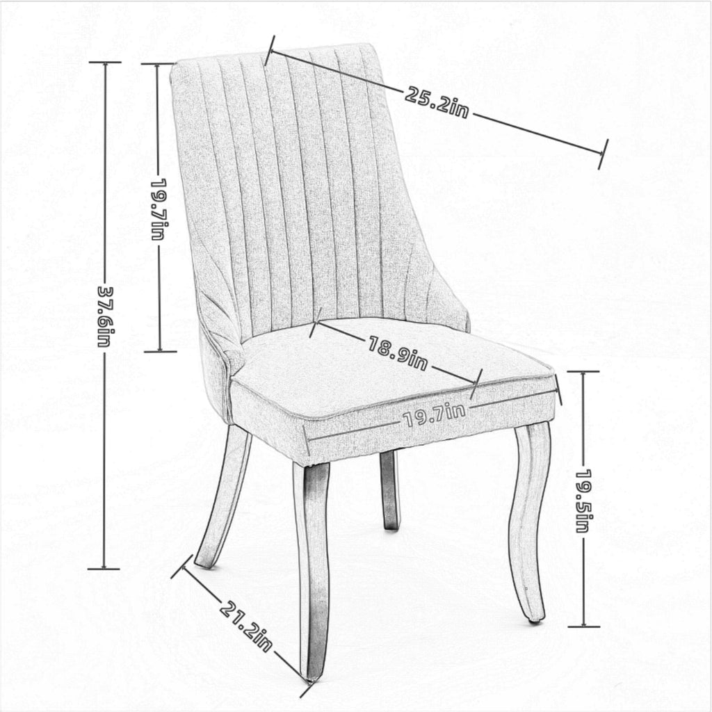 Rayon Cloth Flocking Linen Dining Chairs Channel Kitchen Dinner Chair Comfy Fabric Upholstered Accent Chair for Dining Room with Curved Solid Wood Legs,Set of 2 (Gray), SW1847GY - Grand Goldman Shop