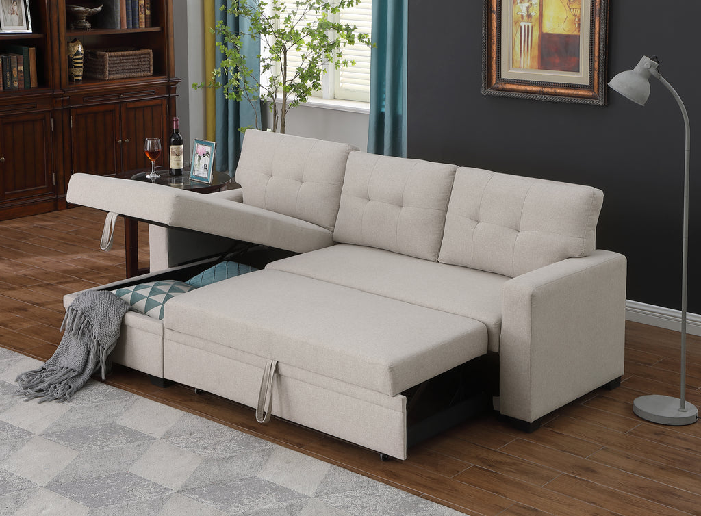 Upholstered Pull out Sectional Sofa with Chaise - Grand Goldman Shop