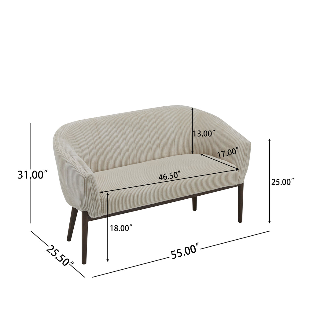 Corduroy Recessed Arm Loveseat(Beige+Walnut-65780) - Grand Goldman Shop