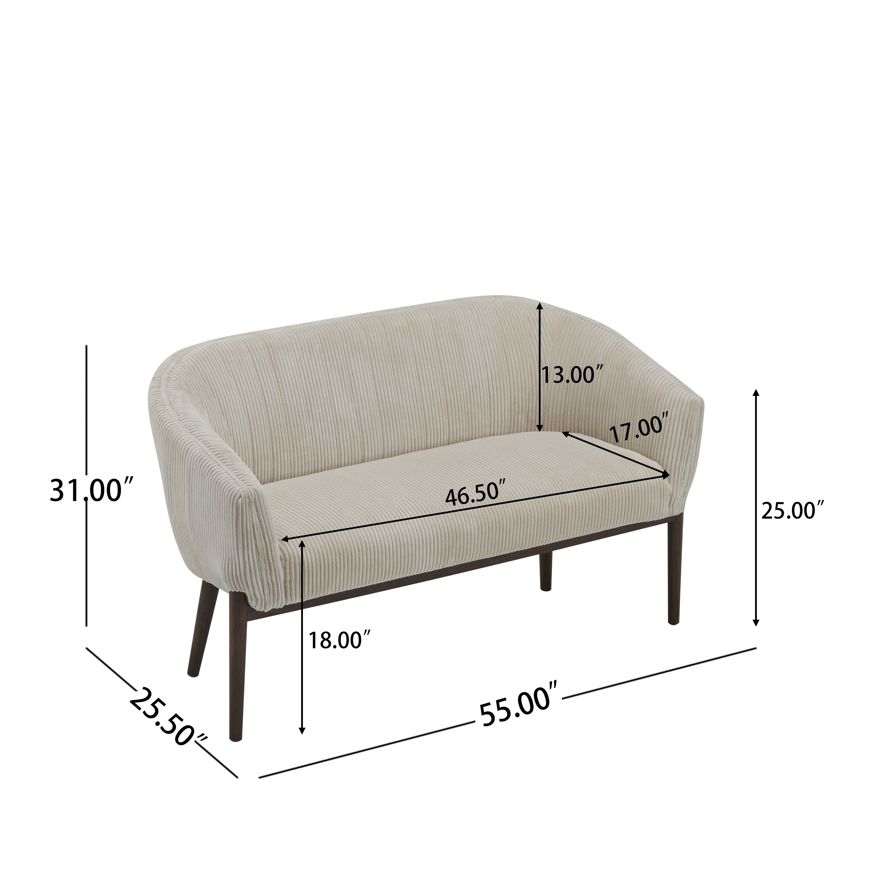 Corduroy Recessed Arm Loveseat(Beige+Walnut-65780) - Grand Goldman Shop