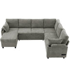Versatile Light Grey Chenille Sectional Sofa Bed with Storage, Cup Holders & Charging Ports, 109.9' - Grand Goldman Shop