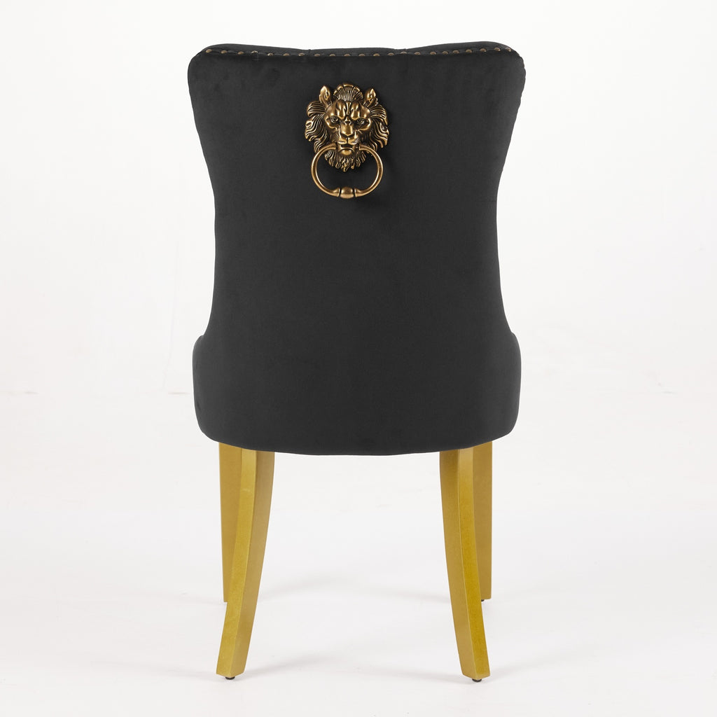 Mid-Century Modern Chairs with Lion Head Pull Ring,High-end Tufted Solid Wood Contemporary Velvet Upholstered Dining Chair with Golden Wooden Legs Nailhead Trim 2-Pcs Set,Black,SW1201BK - Grand Goldman Shop