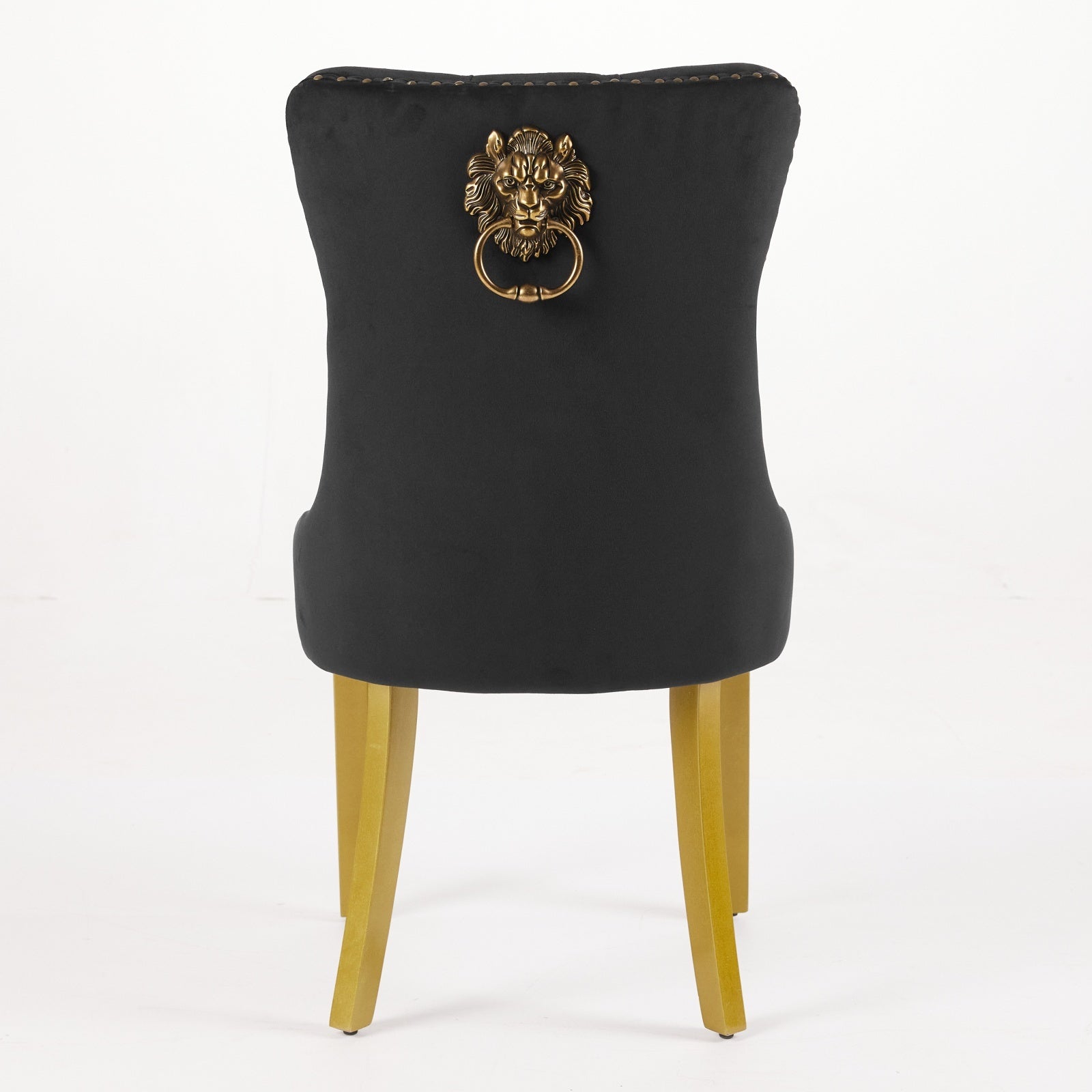 Mid-Century Modern Chairs with Lion Head Pull Ring,High-end Tufted Solid Wood Contemporary Velvet Upholstered Dining Chair with Golden Wooden Legs Nailhead Trim 2-Pcs Set,Black,SW1201BK - Grand Goldman Shop