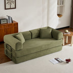 Convertible Sleeper Sofa Bed with Cylindrical Pillow, Corduroy Folding Mattress Couch with Fixed-Shape Frame, Floor Sofa Lounge Couch for Living Room Bedroom (Green) - Grand Goldman Shop