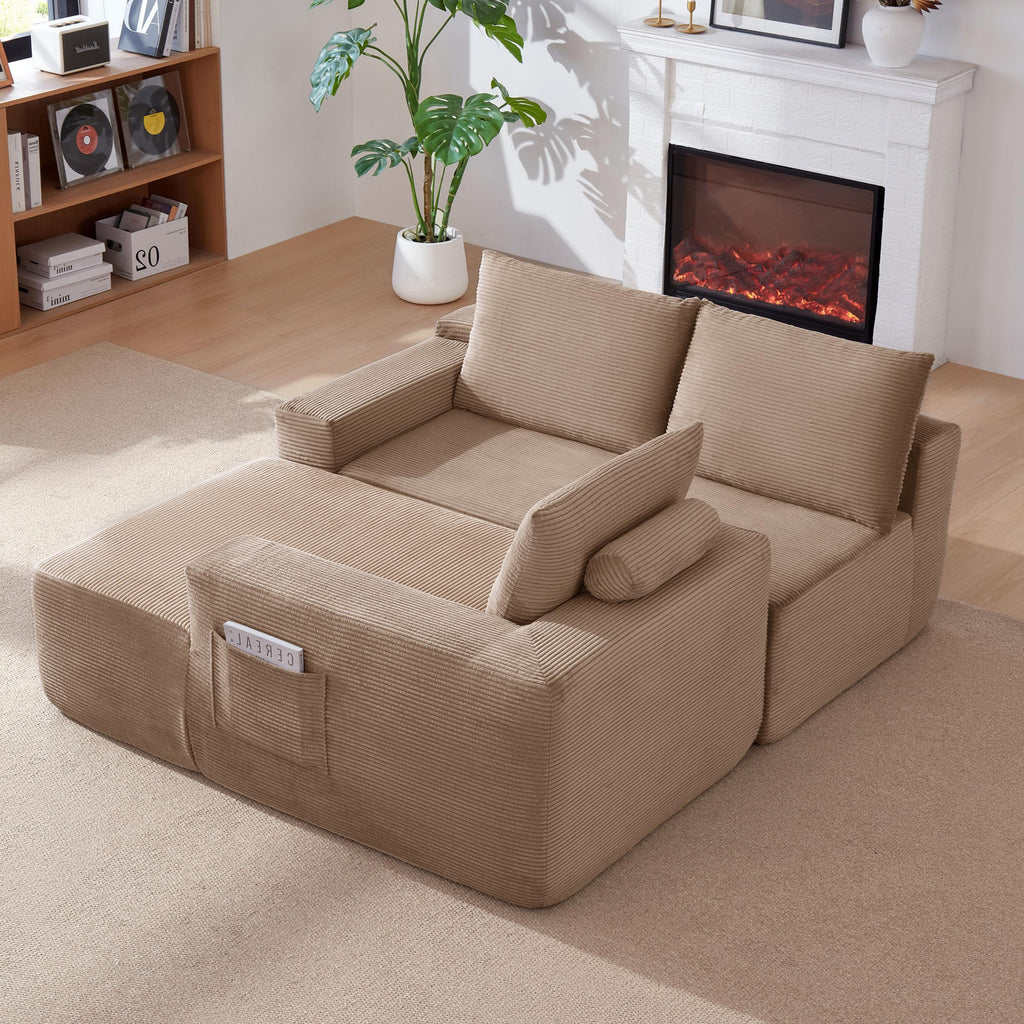 96.9' Cloud Sectional Couch with L-Shape Chaise,Modern Modular Sofa with Deep Seat, Upholstered Couches for Living Room Bedroom,No Assembly Required, (Corduroy Fabric),Camel,Right - Grand Goldman Shop